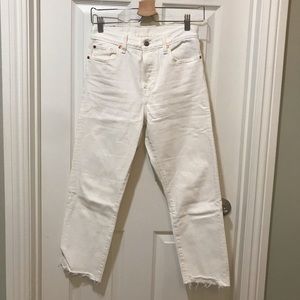 Levis white cropped wedgie high waisted jeans